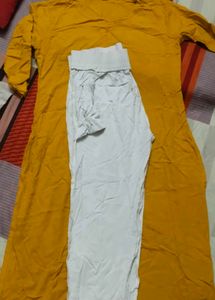 Yellow Kurta Set with Camel Print Jacket