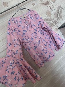 And casual Bell sleeves printed women pink top