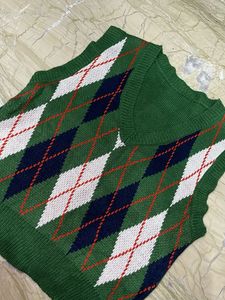 Green Argyle Knit Vest