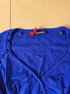 Chic Blue Wrap Top with Tie Belt