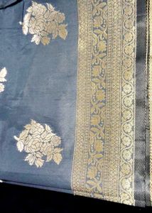 Elegant Grey Saree with Golden Floral Print