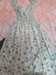 Cotton Light Blue Floral Maxi Dress