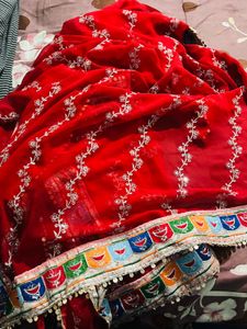 Beautiful Red Embroidered Saree