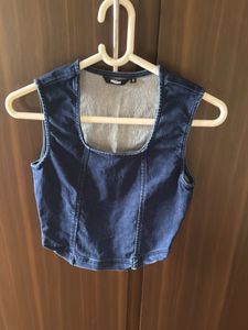 Blue Denim Square Neck Crop Top