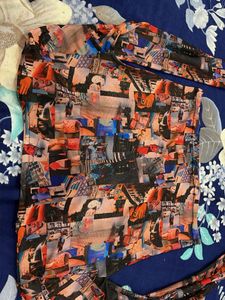 2 Artistic Collage Print Mesh Tops