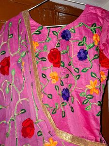 Pink Embroidered Kurta Set with Dupatta