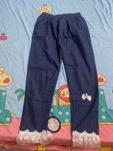 Cute Denim Pants with Lace Trim