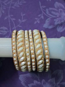 Elegant White & Gold Bangles Set