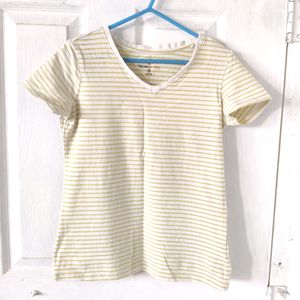 White And Lime Colour Striped Tshirt