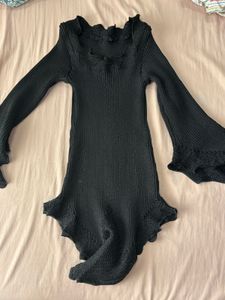 Black Ribbed offshoulder Flare Sleeve Top