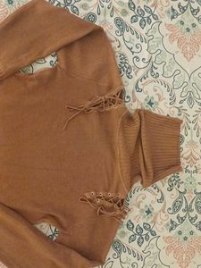 Turtleneck Sweater with Lace-Up Detail