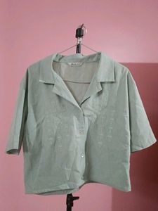 Light Green Embroidered Collared Shirt