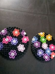 Handmade Perler Bead Flower Mini Coasters - 2 pcs