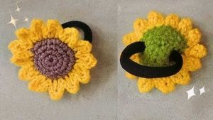 Handmade Crochet Sunflower Hair Tie