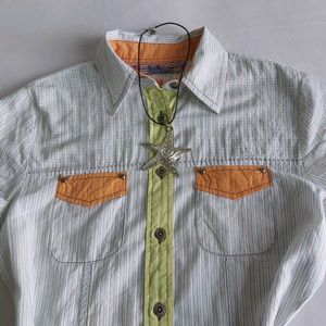Y2k Striped Short Sleeve Button-Up Shirt 🫒