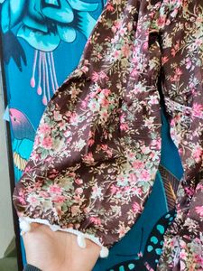 Floral Print Dress with Pom-Pom Detail