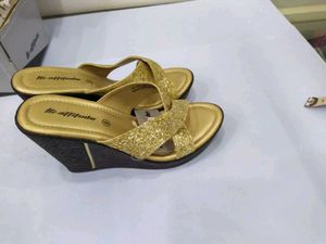 Gold Glitter Wedge Sandals