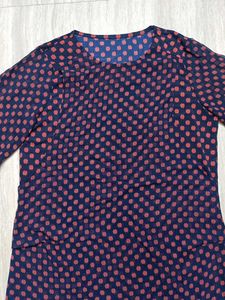 Navy Blue Polka Dot Long Sleeve Top