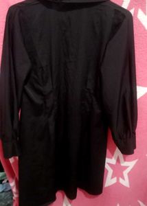 Black Lace-Up Shirt Dress