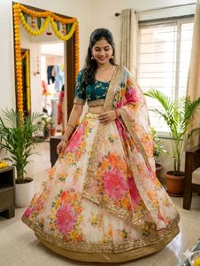 Floral Print Lehenga Choli Set