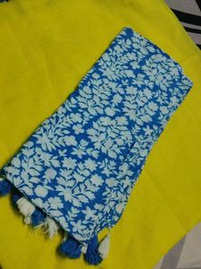 Blue Floral Dupatta with Tassels