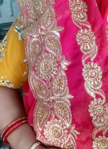 Stunning Pink Embroidered Saree (no blouse)