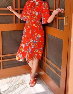 Red Silk Dress With Floral Print