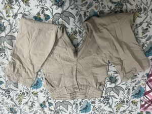Beige Cargo Pants with White Crop Top