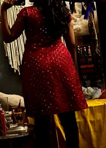Maroon Glass Work Stitched Top