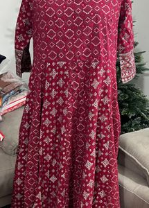Biba Anarkali Maroon Printed Kurta