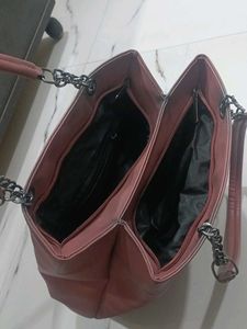 Chic Maroon Tote Bag with Chain Detail