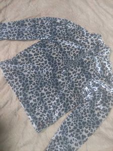 Shimmer Leopard Print Zip Neck Top
