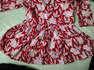 Red Floral Print Kurta Set