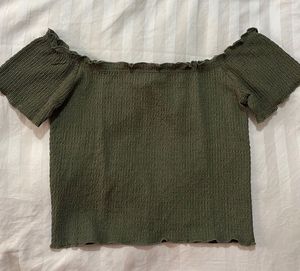 Olive Green Off-Shoulder Smocked Top