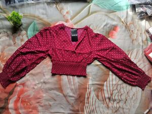 Chic Polka Dot Wrap Crop Top