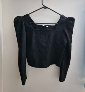 Black Puff Sleeve Square Neck Top