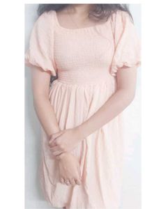 Peach Puff Sleeve Mini Dress