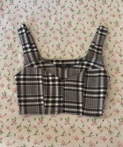 Bershka Plaid Sweetheart Crop Top