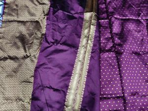 Elegant Purple Saree with Gold Polka Dots