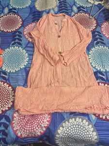 Women's Peach Kurta and Pant Set chiffon dupp