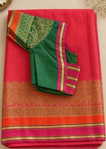 Vibrant Pink Saree with Green Blouse