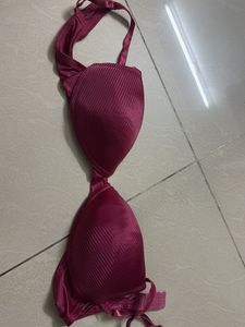 Stylish Pink Ribbed Push-Up Bra
