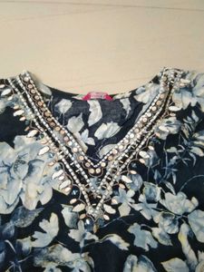 Embellished Floral Print Kurta