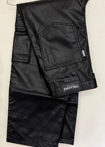 Black Faux Leather Cargo Pants