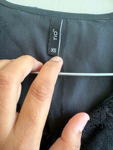 Chic Black Satin Lace Trim Blouse