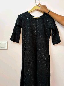 Elegant Black Sequined Chikkankari Kurta
