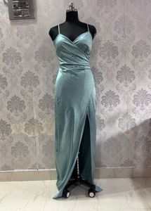 Elegant Teal Satin Maxi Dress