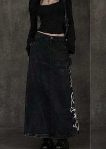 korean midi black skirt with cybersigilism art