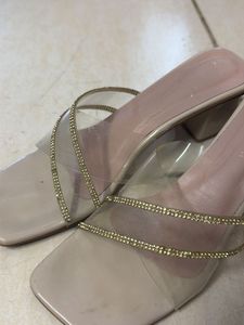 Stylish Nude Block Heels with Rhinestones