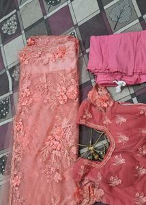 Exquisite Pink Floral Embellished Saree